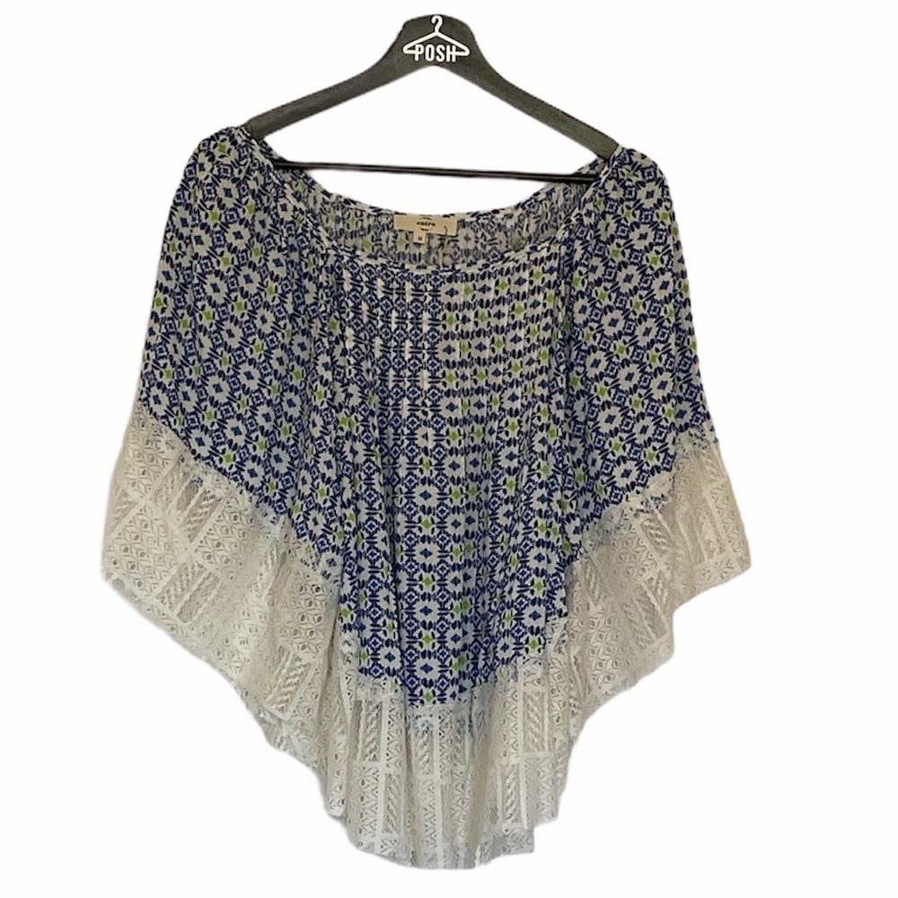 Bohemian Print Lace Hem Off the Shoulder Blouse